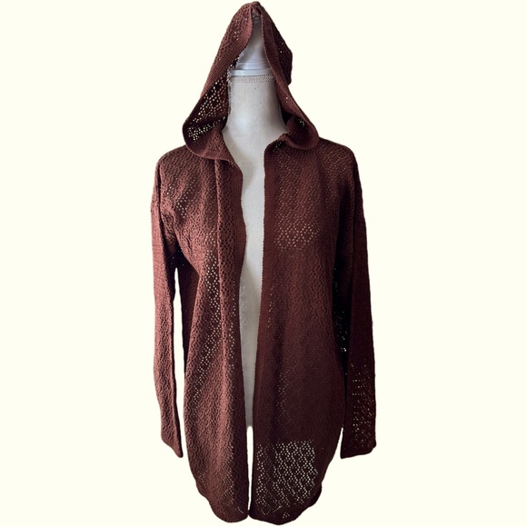 Keren Hart Rust Brown Open Cardigan with hood - Picture 1 of 9